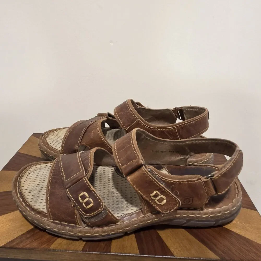 Born Custer Sandals US 11 Men Slingback Brown Leather Fisherman Dad Indie H61206